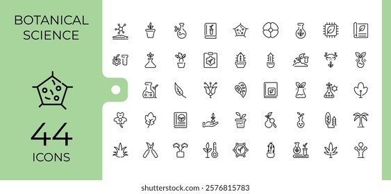 Botanical Science icons set. Related to nature, natural, web, organic, physics, garden, spring, botany. Symbol. Editable vector stroke.