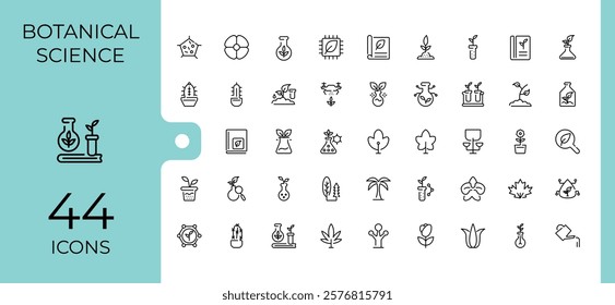 Botanical Science icons set. Related to nature, natural, web, organic, physics, garden, spring, botany. Symbol. Editable vector stroke.