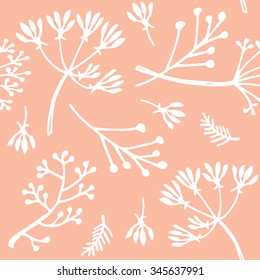 Botanical seamless background with hand drawn leaves silhouettes