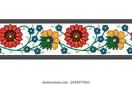 Botanical seamless background with Ukrainian ethnic floral pattern. Design for embroidery, carpet, wallpaper, clothing, wrapping, Batik, fabric, folk pattern, printing