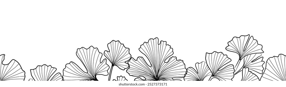 Botanical seamless border of Ginkgo Biloba leaves