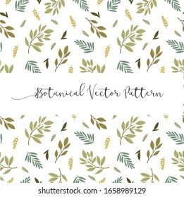 Botanical Seamless Floral Green Pattern Vector Banner Background 
