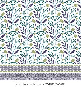 botanical seamless floral pattern with artistic border design for digital print and textile graphics
