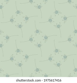 Botanical seamless meadow pattern with yarrow flowers in geometric style. Blue pale backdrop. Graphic design for wrapping paper and fabric textures. Vector Illustration.