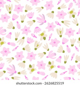 Padrão botânico sem emenda com botões florais abstratos. Vetor floral na moda plano de fundo