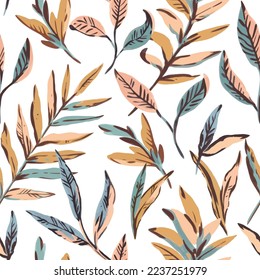Botanical seamless pattern with abstract leaves and branches. Vector autumn decorative ornament for fashion design and wallpapers