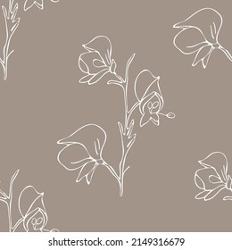 Botanical seamless pattern aconitum (wolf's bane). Illustration of wild flowers 