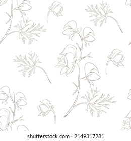 Botanical seamless pattern aconitum (wolf's bane). Illustration of wild flowers 