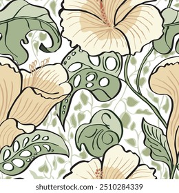 Botanical seamless pattern in arts and crafts style