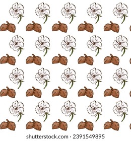 botanical seamless pattern with baobab flower