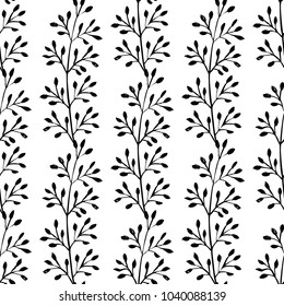 Botanical seamless pattern with blooming branches. Hand drawn design elements. Vector illustration.