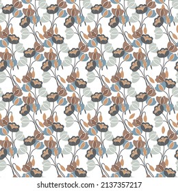 botanical seamless pattern of blue and brown flowers