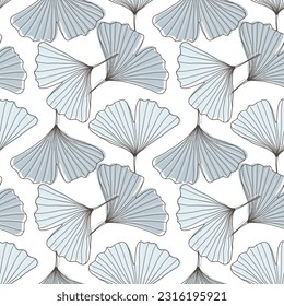 Botanical seamless pattern with blue ginkgo biloba leaves. Pattern for textiles, wrapping paper, wallpapers, covers, backgrounds, decor