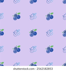 Botanical seamless pattern with blueberry twigs and green leaves. Summer background with berries ornament