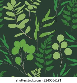 Botanical seamless pattern with branches, plants. Vector illustration.
