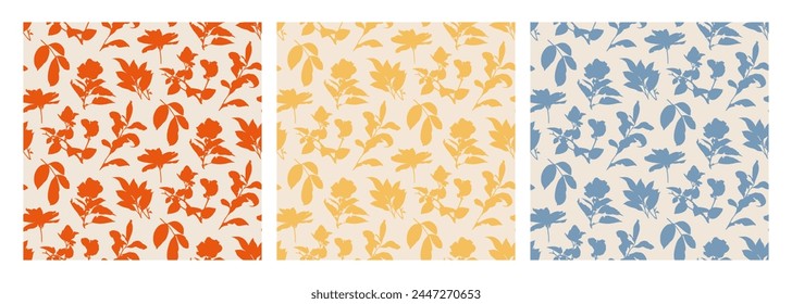 Colección de patrón sin costura botánica. Hojas y ramas Motivos. Conjunto de fondos de Antiguas con adorno de jardín minimalista.