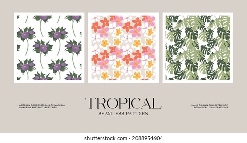Botanische, nahtlose Mustersammlung für Verpackungspapier oder Verpackungsdesign