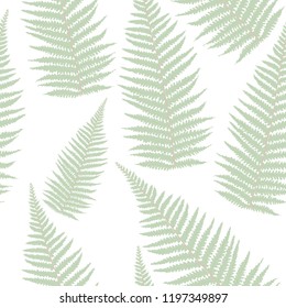 Botanical seamless pattern with fern leaves in pastel colors. Modern vector texture on white background. Good for fashion prints and other design. Natural hand drawing illustration. Retro style