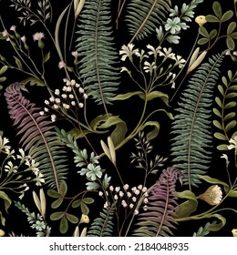 Botanical seamless pattern with ferns and plants. Vector