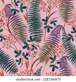 Botanical seamless pattern with ferns. Vector