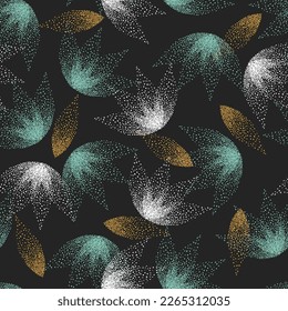 Botanical seamless pattern in flat modern manner. Hand drawn foliage in dotted flat style. Leafage silhouettes. Good for fashion, textile, fabric.