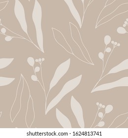 Botanical seamless pattern. Floral background. Line art vector illustration.