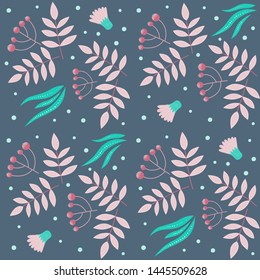 Botanical seamless pattern with flowers, berries and leaves for background, wallpaper, textile, invitation and other design items