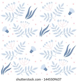 Botanical seamless pattern with flowers, berries and leaves for background, wallpaper, textile, invitation and other design items