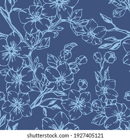 Botanical seamless pattern with flowers. Floral vector illustration for postcard, print, posters vintage design.