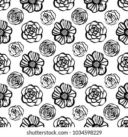 Botanical seamless pattern with flowers. Hand drawn design elements. Vector illustration.