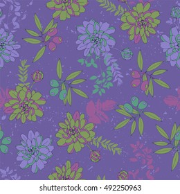 Botanical seamless pattern with flowers and olives.