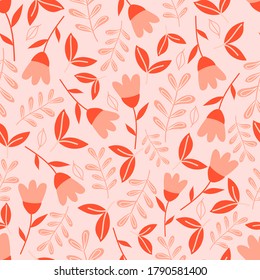 Patrón botánico sin costura con flores sobre fondo rosa pastel. Papel de flores y hojas. Fondo florístico.