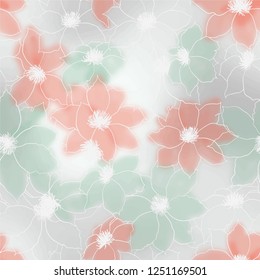 Botanical seamless pattern with flowers. Vector illustration.Gradient and fading.The theme of the summer and fall.Delicate colors.Template for Wallpaper, postcard, paper, fabric, web page.
