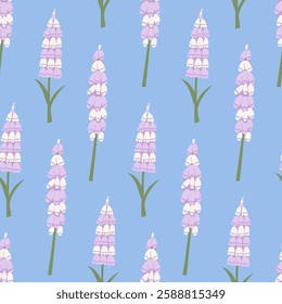 Botanical seamless pattern with foxglove flowers. Vector flat spring floral background 