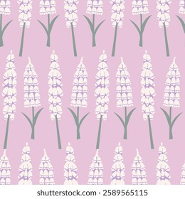 Botanical seamless pattern with foxglove flowers. Vector flat spring floral background