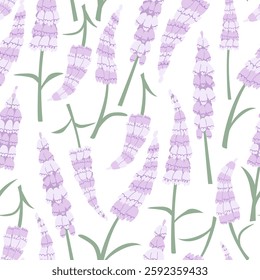 Botanical seamless pattern with foxglove flowers. Vector flat spring floral background