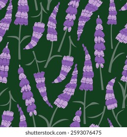 Botanical seamless pattern with foxglove flowers. Vector flat spring floral background