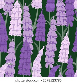 Botanical seamless pattern with foxglove flowers. Vector flat spring floral background	