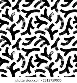 Patrón botánico sin soldadura con ramas geométricas en negrita. Textura de coníferas dibujadas de pincel, ramas de abeto o abeto. Silhouettes de follaje abstracto vectorial. Fondo decorativo con plantas abstractas.