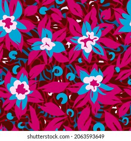 Botanical seamless pattern with geometric stylized flowers. Trendy flat design.