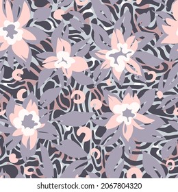 Botanical seamless pattern with geometric stylized flowers. Trendy flat design.
