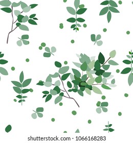 botanical seamless pattern. green leaaves print. greenery illustration. delicate fabric design.