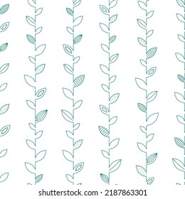 Botanical seamless pattern with green leaves on white