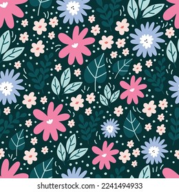 Patrón botánico sin costuras con hojas verdes y flores amarillas sobre fondo rosa pastel. Papel de flores y hojas. Fondo florístico.