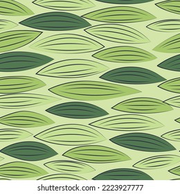 Botanical seamless pattern in green neutral colors, minimalistic clean vector lines drawn by hand, for fabric and wrapping paper design