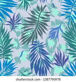 Botanical seamless pattern. Hand drawn fantasy exotic sprigs with leopard skin background. Floral illustration made of herbal foliage leaves . Good for textile, fabric, fashion.