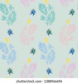 Botanical seamless pattern. Hand drawn fantasy exotic sprigs. Floral background made of herbal foliage leaves for fashion design, textile, fabric and wallpaper.