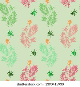 Botanical seamless pattern. Hand drawn fantasy exotic sprigs. Floral background made of herbal foliage leaves for fashion design, textile, fabric and wallpaper.