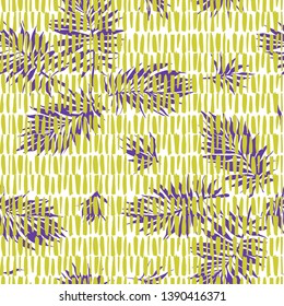 Botanical seamless pattern. Hand drawn fantasy exotic sprigs with weaving texture. Floral illustration made of herbal foliage leaves with short lines background. Good for textile, fabric, fashion.