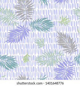 Botanical seamless pattern. Hand drawn fantasy exotic sprigs with weaving texture. Floral illustration made of herbal foliage leaves with short lines background. Good for textile, fabric, fashion.